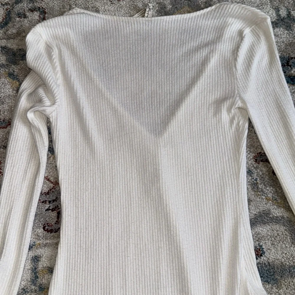 Intimately Free People Cozy Up With Me Ribbed Deep V Neck Bodysuit Ivory M